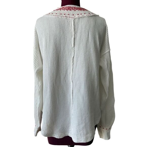 FREE PEOPLE HOLLY HENLEY size XS White Ivory Embroidered Boho Thermal - Picture 5 of 14